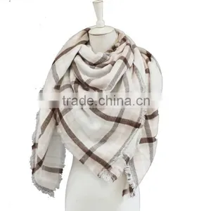 Handwoven Pure Cashmere Tartan Scarf,cream Plaid Scarf thumbnail-2