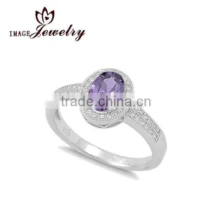 925 Sterling Silver Amethyst CZ Prong Setting Oval Halo Ring thumbnail-1