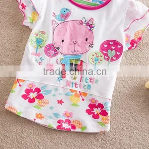 2-6T (S63145#White)Start Kids Clothing Wholesale Summer Baby Wear Kitty Cat Appliqued t Shirt thumbnail-2