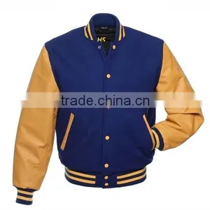 New Fashion Wool Body Leather Sleeve Varsity Jacket Half Sleeve Leather Jacket thumbnail-1