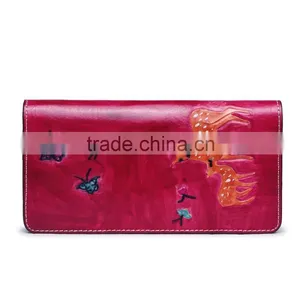 Fashion Trendy Pretty Women Rose Red Leather Zipper Clutch Wallets With Card Slots thumbnail-2