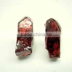 Garnet Raw Gemstone 925 Sterling Silver Stud Earring Jewelry, Rough Gemstone Stud Earrings, Designer Gemstone Matt Jewelry thumbnail-1