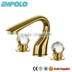 Goose Neck Golden Plated Brass Faucet With Dual Cross Handles 90 7001 thumbnail-1