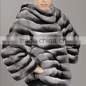 Wholesale Price Chinchilla Rex Rabbit Fur Coat thumbnail-4