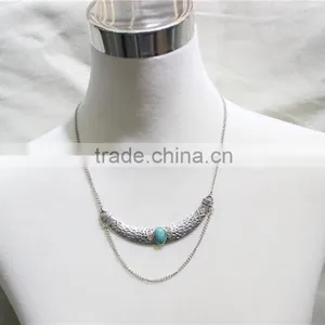 Anti-silver Folk w/ Blue Stone Statement Necklace Simple Chain Necklace 2016 Fashion Style Wholesale thumbnail-2