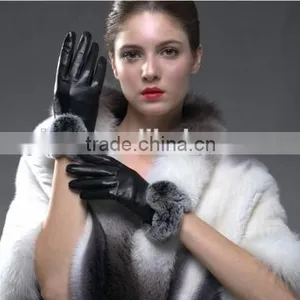 2016 Fashionable Woman Leather Gloves Beautiful Fur Woman Leather Gloves thumbnail-3