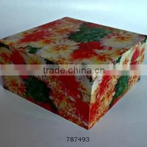 Wooden Box Painted Multicolour Flowers thumbnail-1