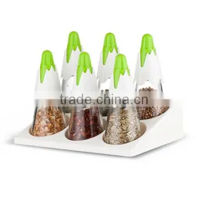 SINOGLASS 6 Jars 95ml Snow Mountain Shape Top Glass Spice Jar Rack Set thumbnail-1