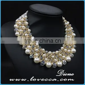 Hot Gift! Fashion Exaggerate Alloy Pearl Weave Braided Statement Women Bib Collar Charms thumbnail-3
