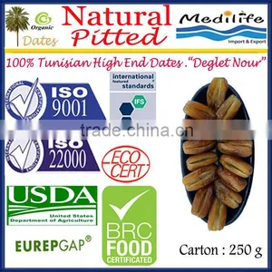 Organic Natural Pitted Dates. 100% Tunisian Dates "Deglet Noor" Category, Fresh Dates Fruit, Sweet Dates 250 g thumbnail-1