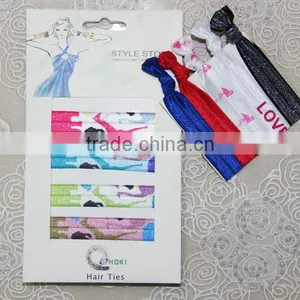 Print Fold Over Elastic for Hair Ties Supply /2015 Fashion Satin Hair Ties thumbnail-2