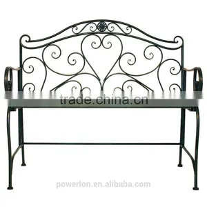 Garden Heart-Shaped 2 Seater Wrought Iron Bench White and Black thumbnail-1