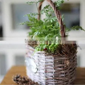 Handmade Plastic Lined Antique Wicker Plant Pots Wicker Flower Plant Basket thumbnail-1