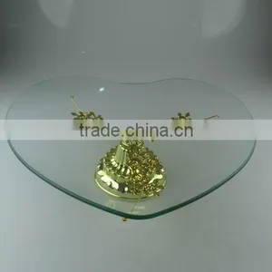 New Style Love Shape Wedding Glass Cake Stand With Gloden Flower thumbnail-2