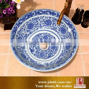 Blue and White Small Flower Design Cheap Ceramic Shampoo Basin thumbnail-1