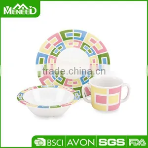 LFGB Child Safe Melamine Plate& Bowl& 2 Handles Cup, 3pcs Kids Hot Sell Dinner Sets thumbnail-1