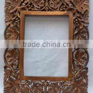 Indian Handicraft Leaf Design Wooden Mirror Frame thumbnail-1