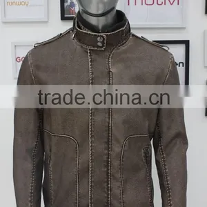 2014 Mexico Brown PU Coated Padded Jackets pu Jackets for Men thumbnail-1