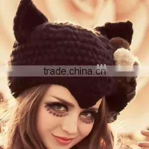 Hat Cat Ear Crochet Braided Knit Capsbeer,New Devil Cat Ear Horn Cap thumbnail-1