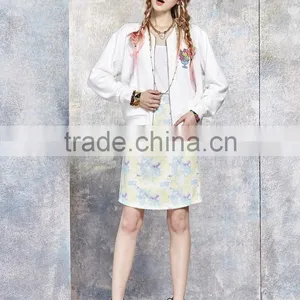 Slim Fit Fancy Printed Custom White Bomber Baseball Jacket for Women thumbnail-1