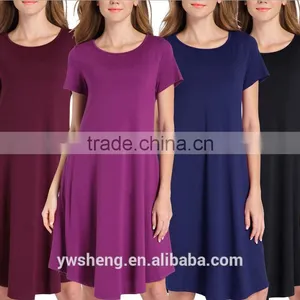 Wholesale Latest Fashion Short Sleve Ladies O-Neck Simple Soft Women Dress thumbnail-2