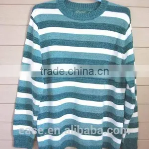 100% Cotton Mens Blue Stripe Sweater With Round Neck thumbnail-2