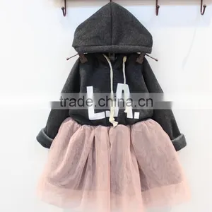 Girls Casuall Winter Dress Gauze Long Sleeve Fashion Kid Dresses Letter Tutu Dress thumbnail-2