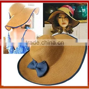 2016 Natural Stylish Wide Brim Women Straw Hat /Natural Crochet Straw Hats For Girls/Fashion Beach Cap Sun Hat Summer Straw Hat thumbnail-1