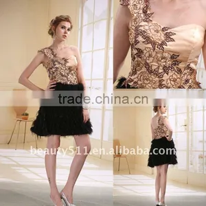 New Party Dress Prom Evening Dress New Design One Shoulder Appliqued Short Feather Cocktail Dress AS031 thumbnail-1