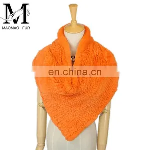Promotional Custom Made Genuine Real Rabbit Fur Shawl / Handmade Knitted Neck Scarf thumbnail-4