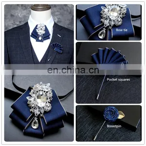 Aidocrystal Handmade Fashion Skinny Knitted Formal Tie Pin And Pocket Square And Bow Ties Sets thumbnail-1
