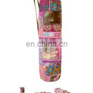 Banjara Style Yoga Bag Yoga Met Bag Ethnic Hand Embroidered Vintage INDIAN Kantha YOGA Mat Bag LEATHER Cross Body Yoga Bag Purse thumbnail-3