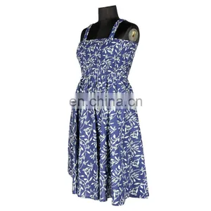 OEM SUPPLY COTTON DRESS FOR REGULAR WEAR SHORT LENGTH INDIGO PRINTED thumbnail-3