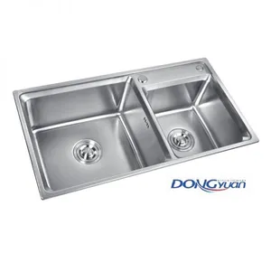 Guangdong Dongyuan Kitchenware 800×430×220mm POSCO SUS304 Stainless Steel Double Bowl Drop-in Drawn Kitchen Sink With Overflow(DY-575) thumbnail-1