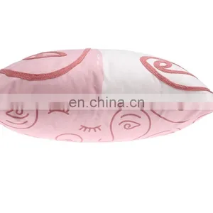 Latest Design Cute Digital Print Crewel Face Embroidery Cushion Covers thumbnail-4