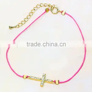 Gold Stainless Steel Diamond Washer With Waxed Cotton Cord Bracelet for Fashion 2015 thumbnail-4