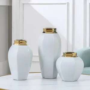 Jingdezhen Electroplate Gild Modern Simple White Ceramic Vase For Indoor Decor thumbnail-1