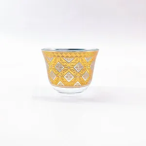Gold Color 6 Pcs Cawa Cup of Clear Glass Arabic Tea Cup Sets thumbnail-2