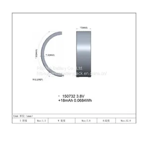 Ultra Thin Small Curved Rechargeable Lithium Polymer Battery Customized for Smart Wearable Technology thumbnail-3