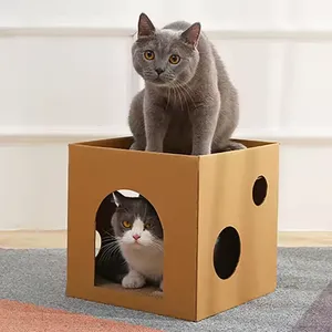 Custom Logo Cardboard Cat Corrugated Paper House Cat House and Scratcher Cat Scratching Board Kitten Paper Cattery thumbnail-4