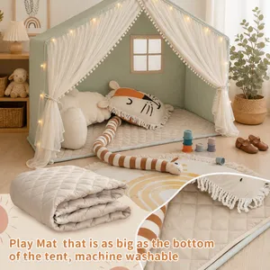 Kids Play Tent With Padded Mat, Kids Tents Indoor Playhouse for Toddler, Large Princess Castle Pompoms Play House Tent thumbnail-4