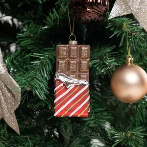 Wholesale Price Personalized Navidad Xmas Tree Hanging Decorations Custom Vintage Hand Blown Glass Chocolate Bar Christmas Baubles Supplier thumbnail-1