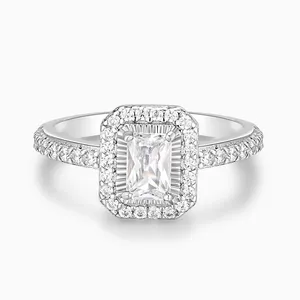 Shining Star Jewelry Fashionable 0.8ct Moissanite Emerald Cut Halo Ring Women thumbnail-1