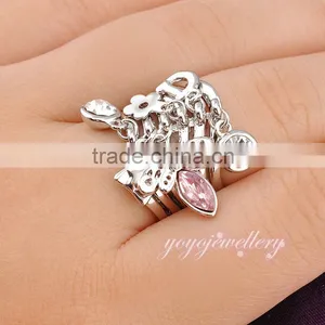Dangling Charms White Gold Crystal Ladies Finger Gold Ring Design thumbnail-2