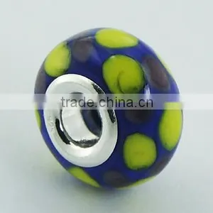 Handmade Charming Blue Murano Glass Bead Yellow Dots thumbnail-1