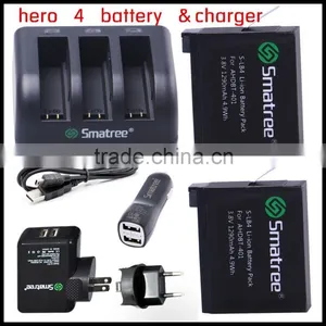 Smatree 3-channel Charger & Smatree Camera Battery for go Pro 4 Camera Battery thumbnail-1