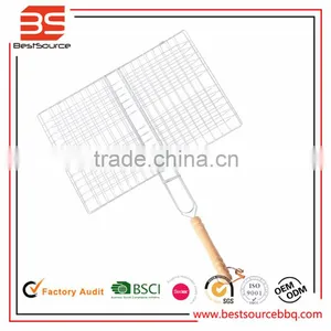 Non-stick Fish Flexible Grilling Basket Folding for Roast BBQ Barbecue With Wood Handle for Outdoor Picnic thumbnail-1
