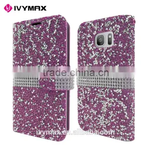 IVYMAX High Quality Luxury Rock Crystal Rhinestone PU Leather Diamond Wallet Case Flip Cover For Samsung Galaxy S7/G930 thumbnail-2