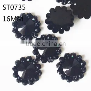 Round Resin Rhinestone ,16mm Rhinestone Sewing ,Flatback Black Gems thumbnail-1