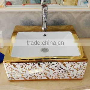 Bathroom Art Basin Gold Color Ceramic Hand Wash Sink Silver Washing Basin thumbnail-2